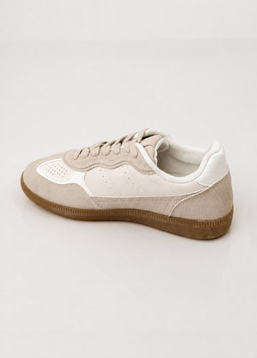 Sneakers simili cuir lisse et suédé Beige