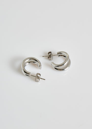 Boucles d'oreilles inox créoles doubles Argente