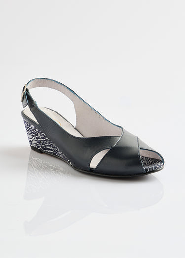Sandales bout ouvert largeur confort cuir Marine