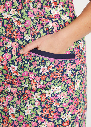 Tablier zippé sans manches fleuri Marine/Rose