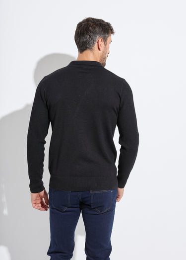 Pull ajusté col polo, manches longues Noir