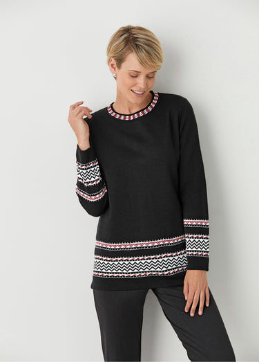 Pull-tunique doux mi-long jacquard col rond Noir