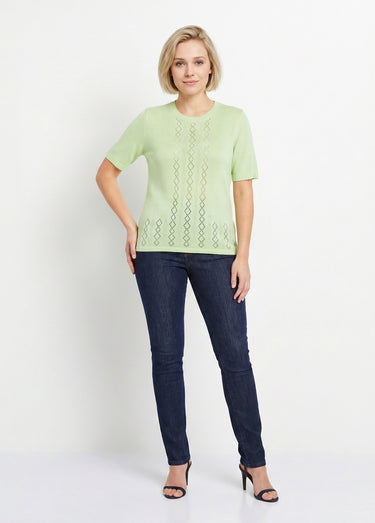 Pull ajouré perlé manches courtes Vert