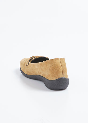 Mocassins compensés souples cuir velours Camel