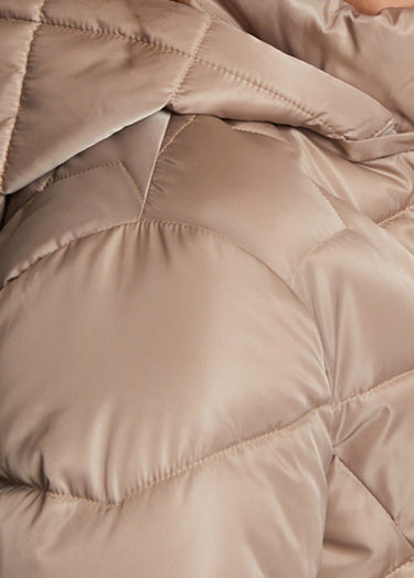 Doudoune longue matelassée à capuche Taupe