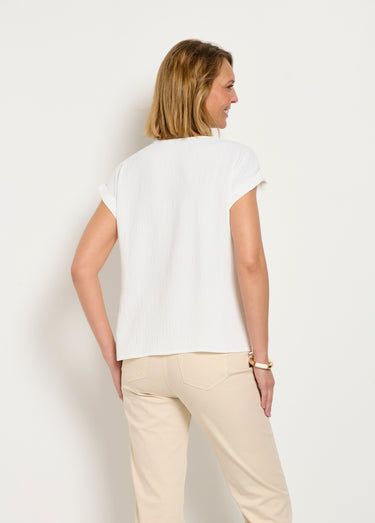 Tunique col V manches kimono aspect gaufré Blanc