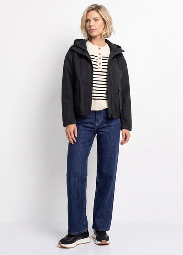 Veste courte coupe vent, capuche amovible Noir