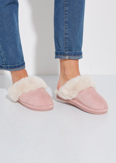 Chaussons mules avec fourrure synthétique Rose