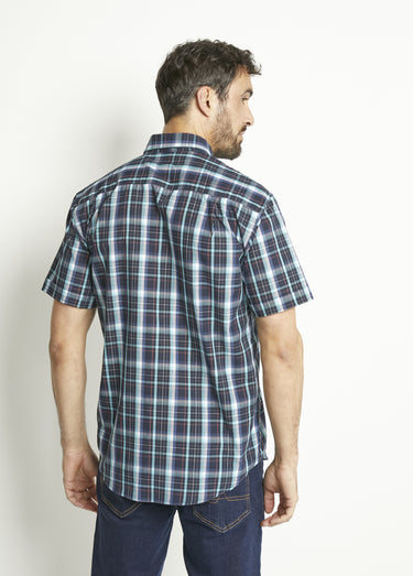 Chemise carreaux manches courtes polycoton Carreaux Bleu