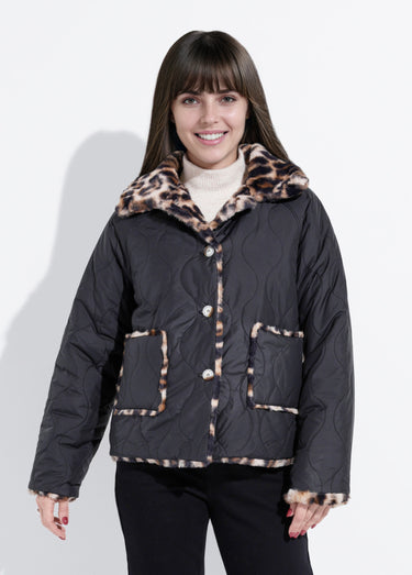 Veste matelassée réversible léopard fourrure Noir/Leopard