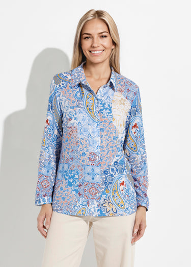 Chemisier boutonné long imprimé cachemire fluide Imprime/Bleu