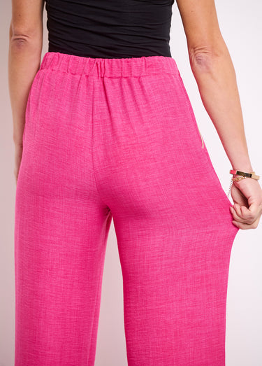 Pantalon large taille élastiquée aspect lin Rose