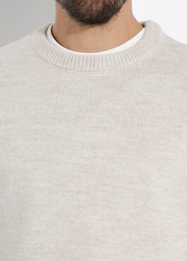 Pull chaud col rond en laine majoritaire Beige
