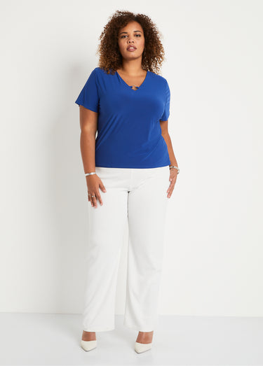 T-shirt manches courtes uni ou imprimé Uni Bleu