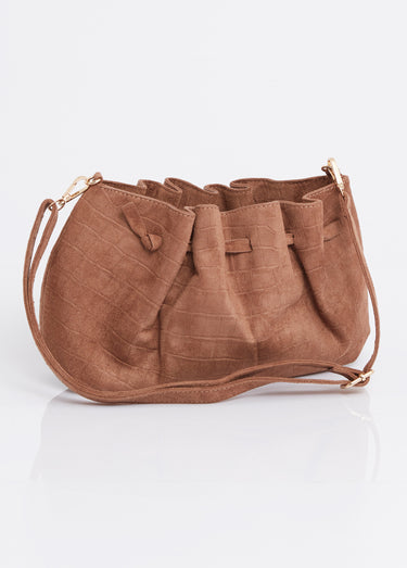 Sac à main suédine effet croco Marron
