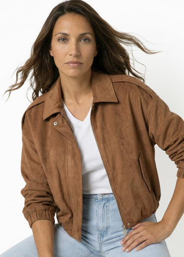Blouson zippé suédine taille resserrée Camel