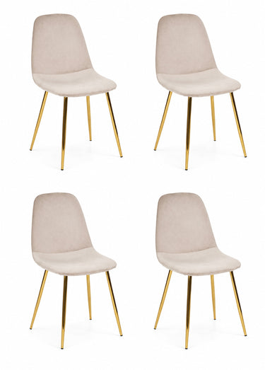 Set 4 Chaises velours, pieds métal dorés Taupe Dore
