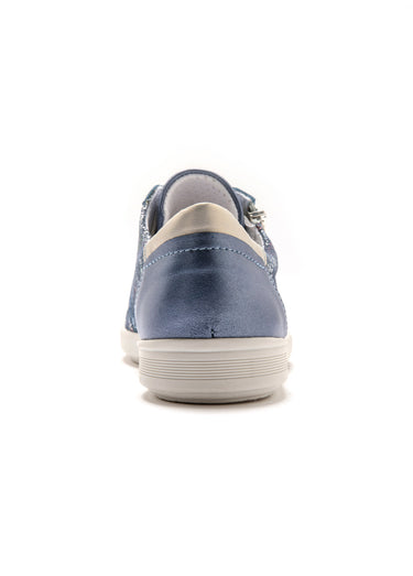 Baskets cuir zippées grande largeur Imprime/Bleu