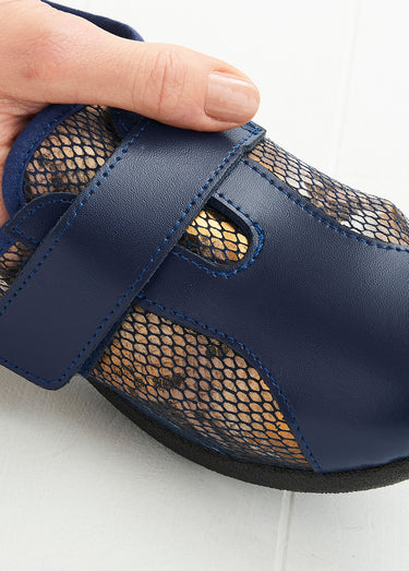 Derbies cuir grande largeur extensibles Marine