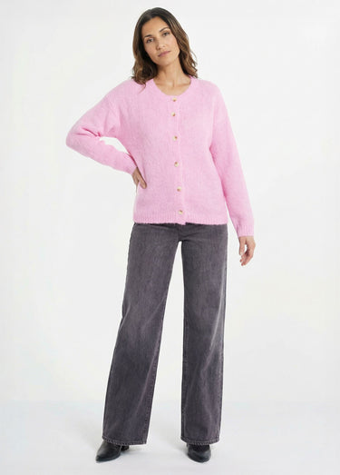 Gilet col rond en maille avec laine Rose