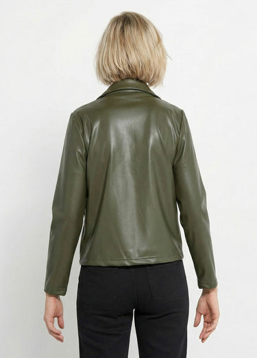 Veste zippée style motard, simili cuir Kaki