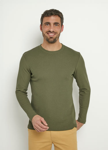 T-shirt col rond maille texturée épaisse Kaki