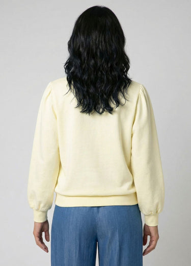 Sweat molleton pur coton brodé ajouré Jaune
