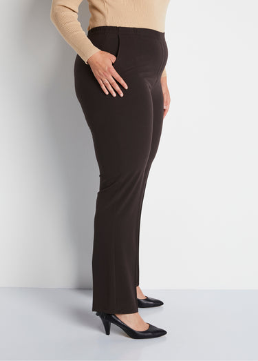 Pantalon droit taille semi-élastiquée Marron