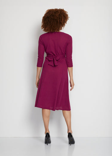 Robe courte cache-coeur en maille Prune