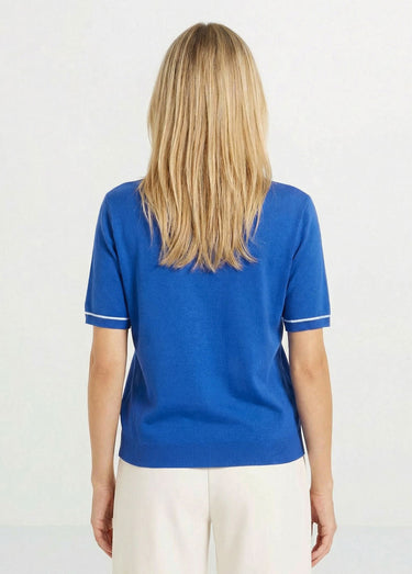 Pull fin col polo manches courtes Bleu Dur