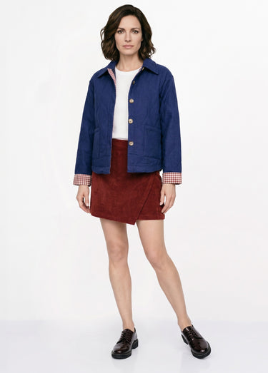 Veste matelassée poignets revers vichy Bleu Jean