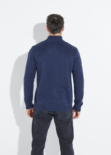 Pull col zippé chaud, laine majoritaire Marine