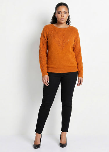 Pull doux uni col rond maille fantaisie Caramel