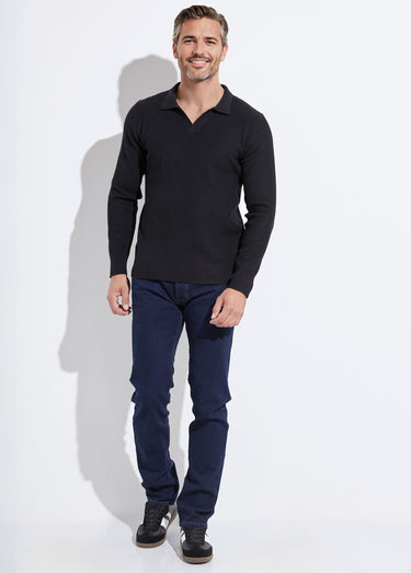 Pull ajusté col polo, manches longues Noir