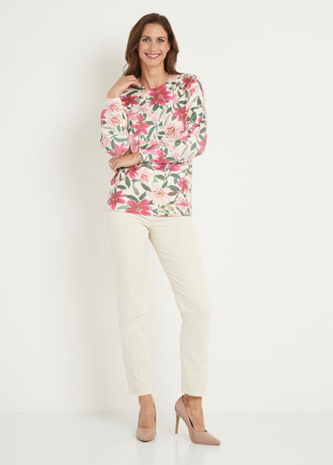 Pull doux imprimé fleurs col rond Imprime/Rose
