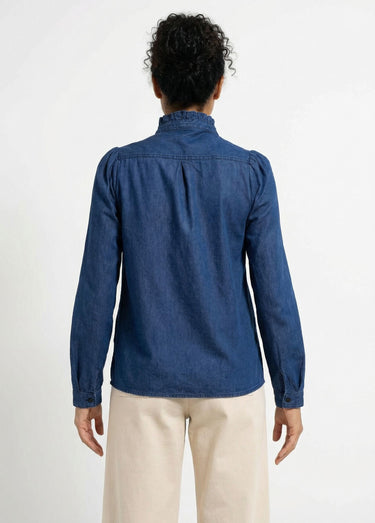Chemisier col volanté en denim léger Bleu denim