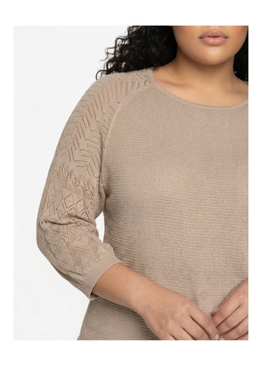 Pull léger manches 3/4 raglan col rond Beige