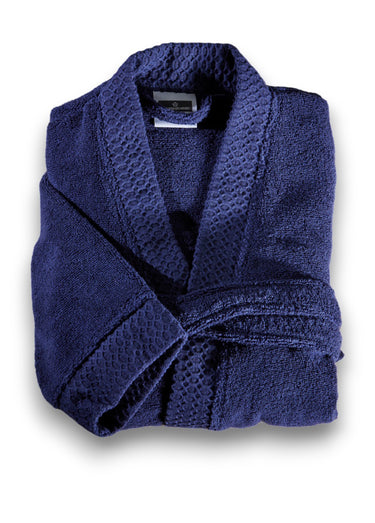Peignoir éponge pur coton forme kimono Marine