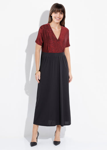 Robe longue chic en maille métallisée Rouge/Noir