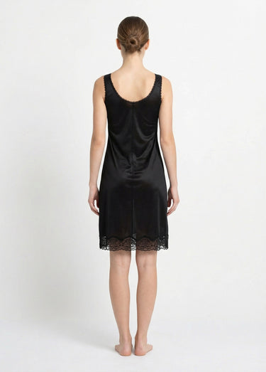 Fond de robe satiné antistatique et dentelle Noir