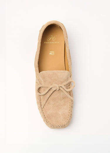 Mocassins cuir avec nœud semelle à picots Taupe
