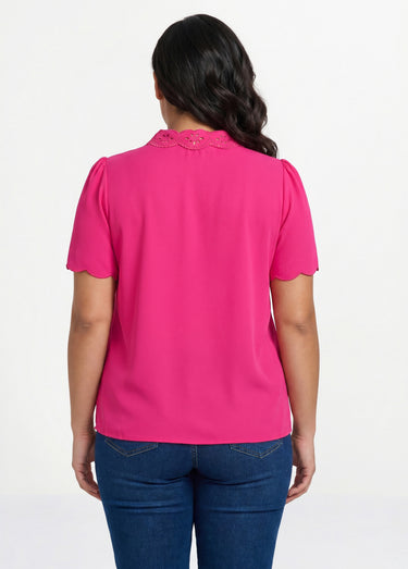 Tunique longue brodée manches courtes unie Fuchsia