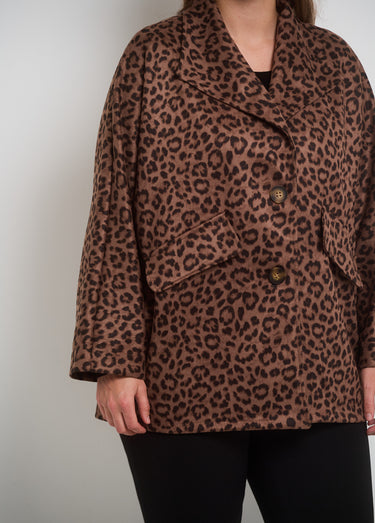 Veste longue motif léopard en suédine Beige / imprimé