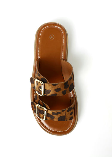 Sandales semelle compensée avec boucles Leopard