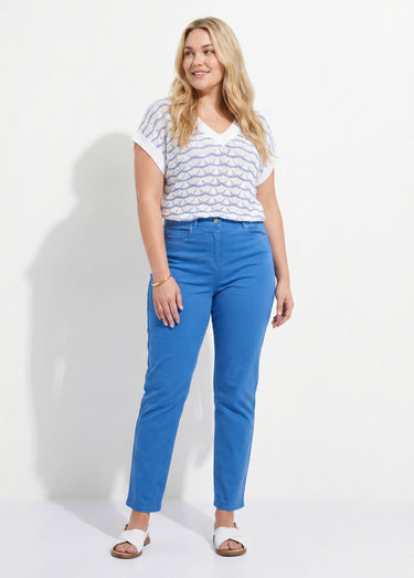 Pantalon droit coton stretch 5 poches Bleu Dur