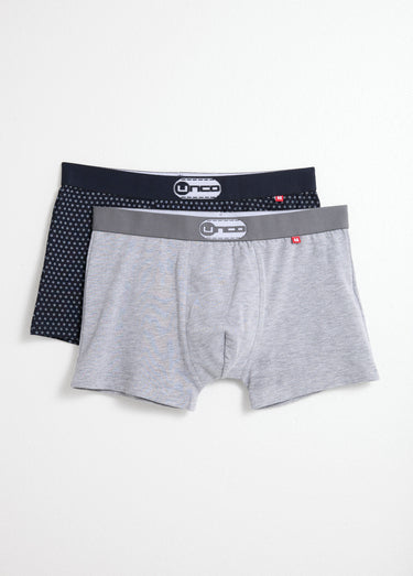 Boxers assortis uni et petits motifs Marine