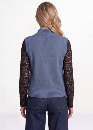 Pull sans manches boutons bijoux Bleu