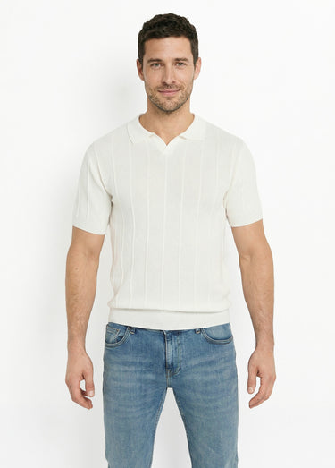 Pull fin en maille gaufrée avec col polo Blanc