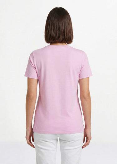 T-shirt long broderie placée fleurs Rose