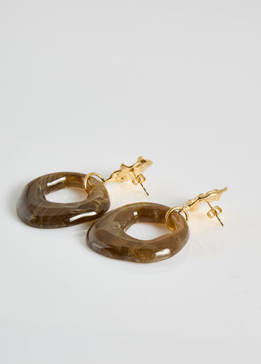 Boucles d'oreilles inox, pendant résine Marron
